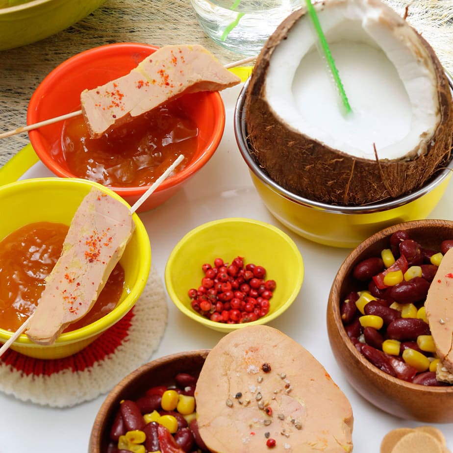 Les brochettes de Foie Gras et chutney de mangue