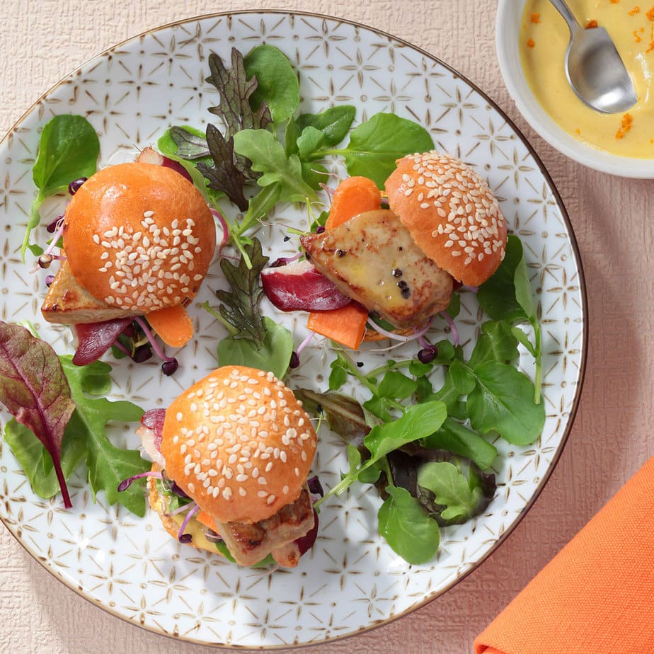 Les mini-burgers Foie Gras poêlé et Magret Fumé