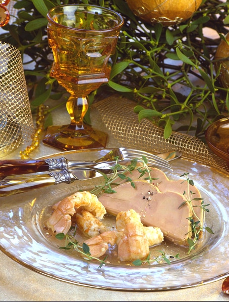 Foie Gras et poêlée de langoustines au thym citronné