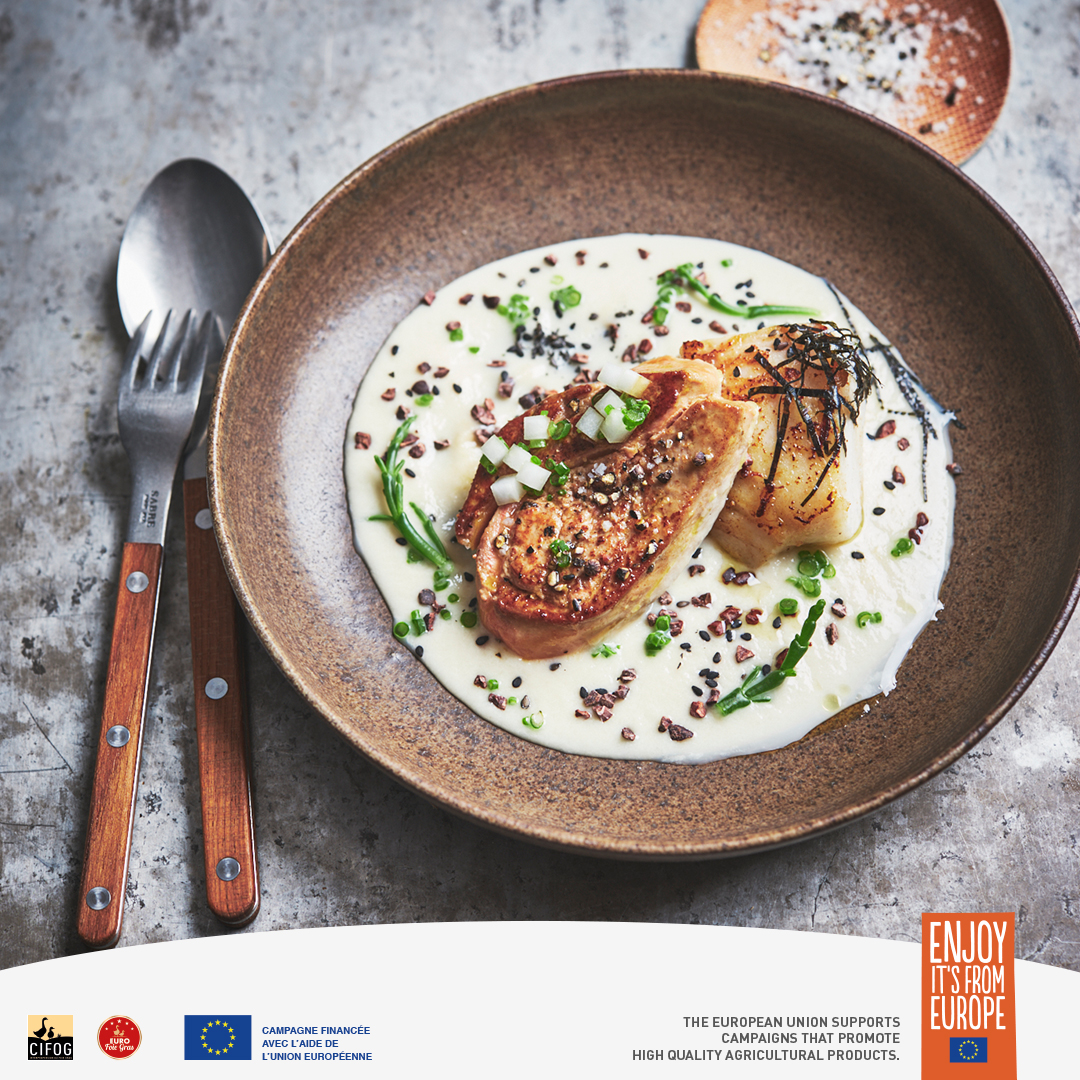 Foie Gras poêlé, cabillaud et velouté de navet
