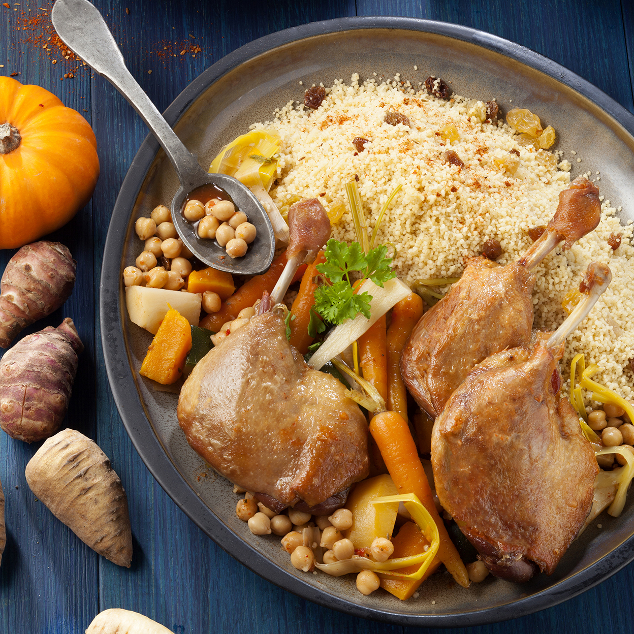 Le couscous au Confit de canard aux légumes anciens